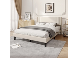 Cama Estofada 160x200 cm com Cabeceira e Estrado de Ripas MEXUS