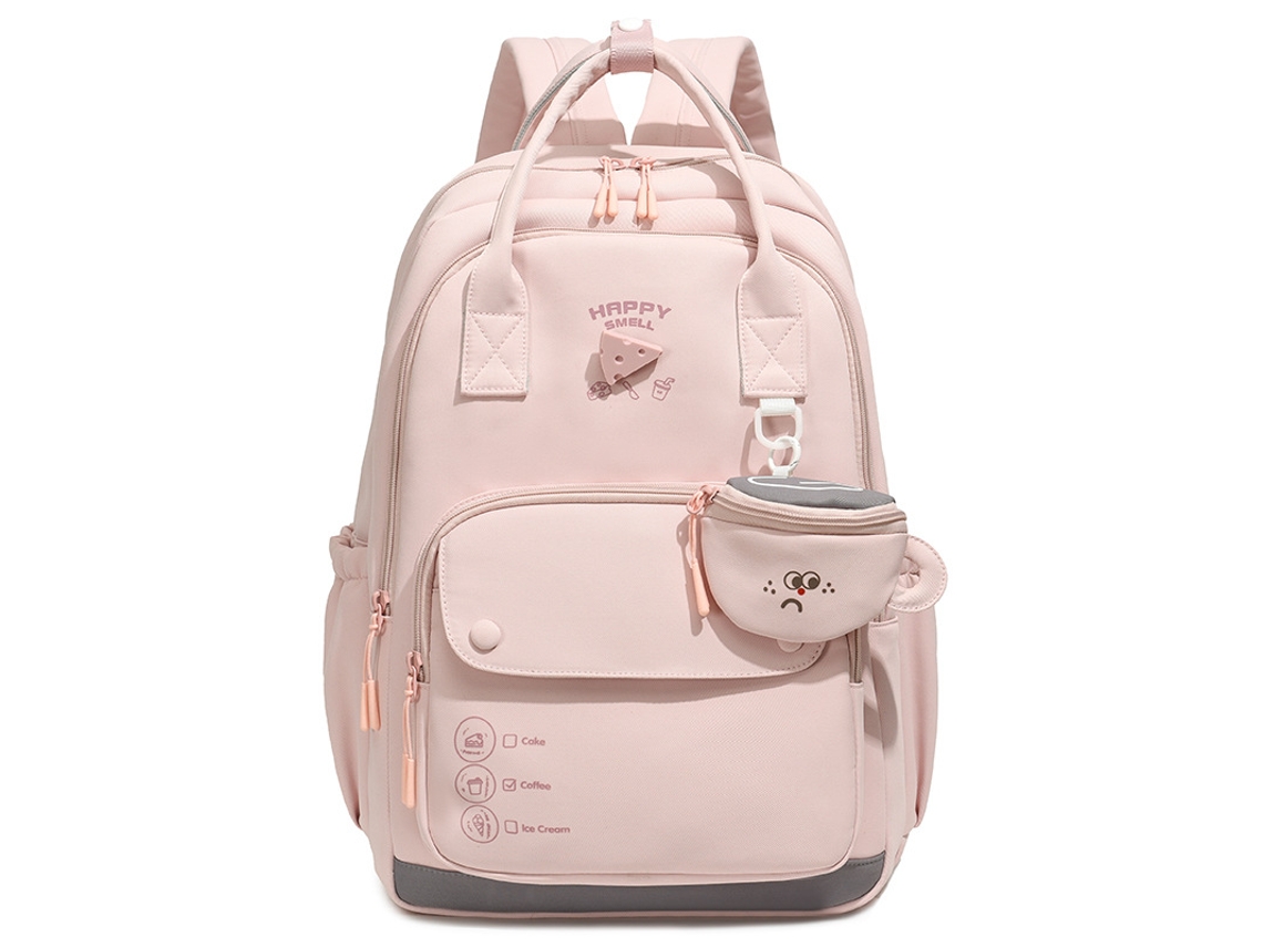 Mochila Estilo Universitário Com Porta-moedas, Impermeável, Grande Capacidade, Adequada Para Uso De Estudantes No Campus Rosa