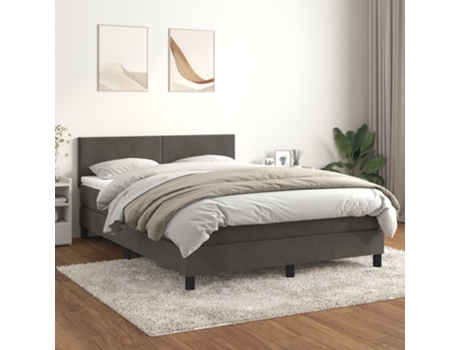 Cama com Molas/Colchão 140X190 Cm Veludo Cinzento-Escuro