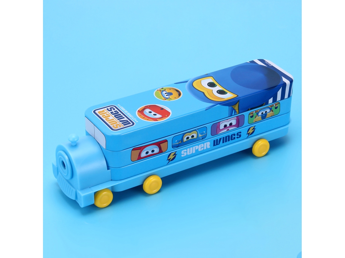 Estuche De Dibujos Animados Tren De 2 Capas Con Gran Capacidad Para Estudiantes Azul Super Flying Man