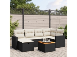 Vidaxl 7 Pcs Conjunto De Sofás P/ Jardim C/ Almofadões Vime Pe Preto