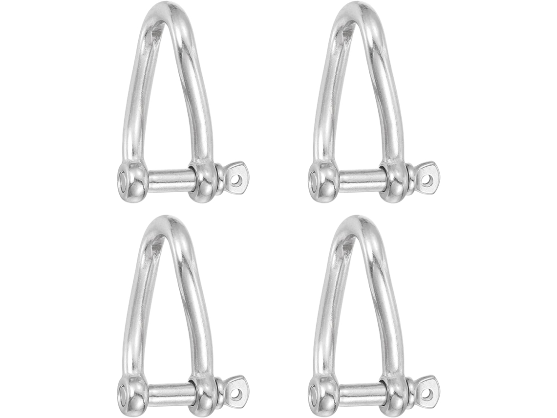 Manilha torcida de aço inoxidável 316 de 90 graus, 1/4" (6 mm), 4 peças, com pinos de fixação e parafusos, grau marítimo, para reboque de veleiros e carros.