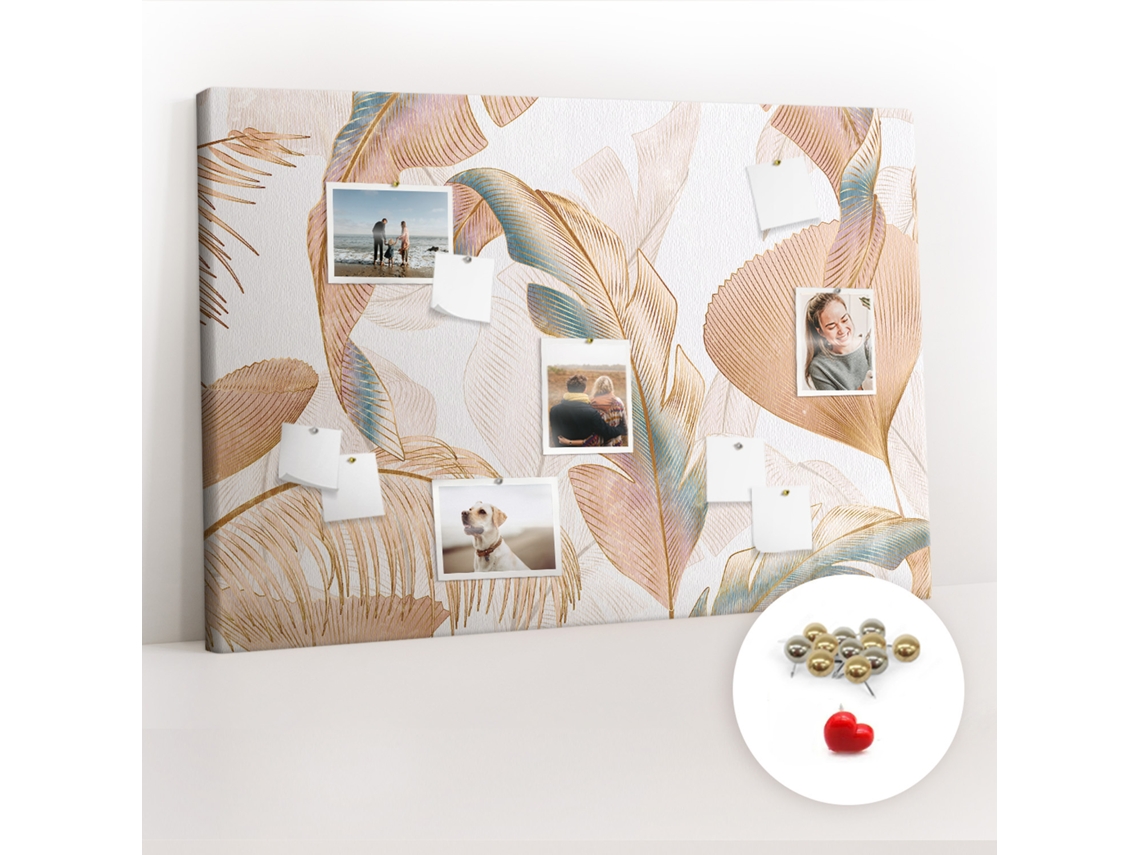 Lousa De Cortiça Padrão De Folhas Da Natureza Para O Escritório Espelharte (120x80 Cm)