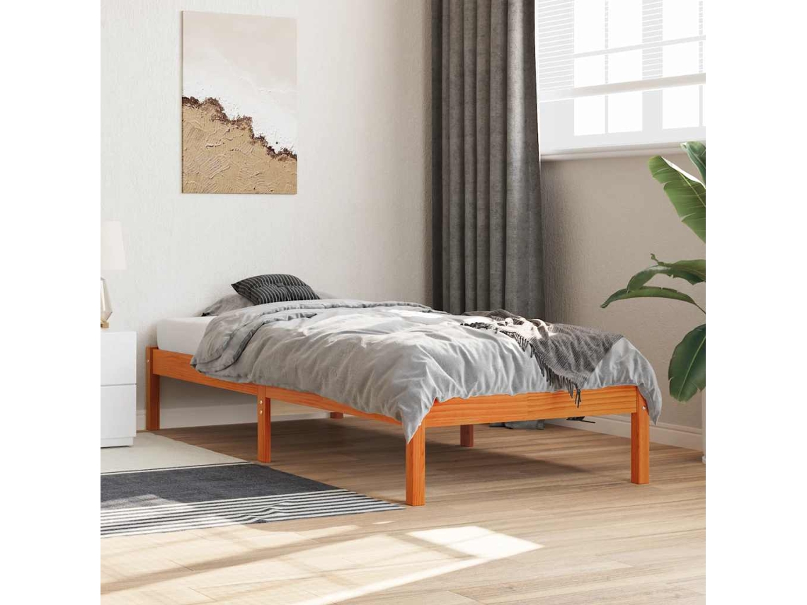 Vidaxl Cama Sem Colchão 90x190 Cm Madeira De Pinho Maciça Castanho-mel