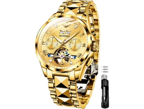 Relógio Mecânico Oco Masculino, Cristal De Safira, Pulseira De Aço De Tungstênio À Prova Dágua Saisiyiky (ouro)