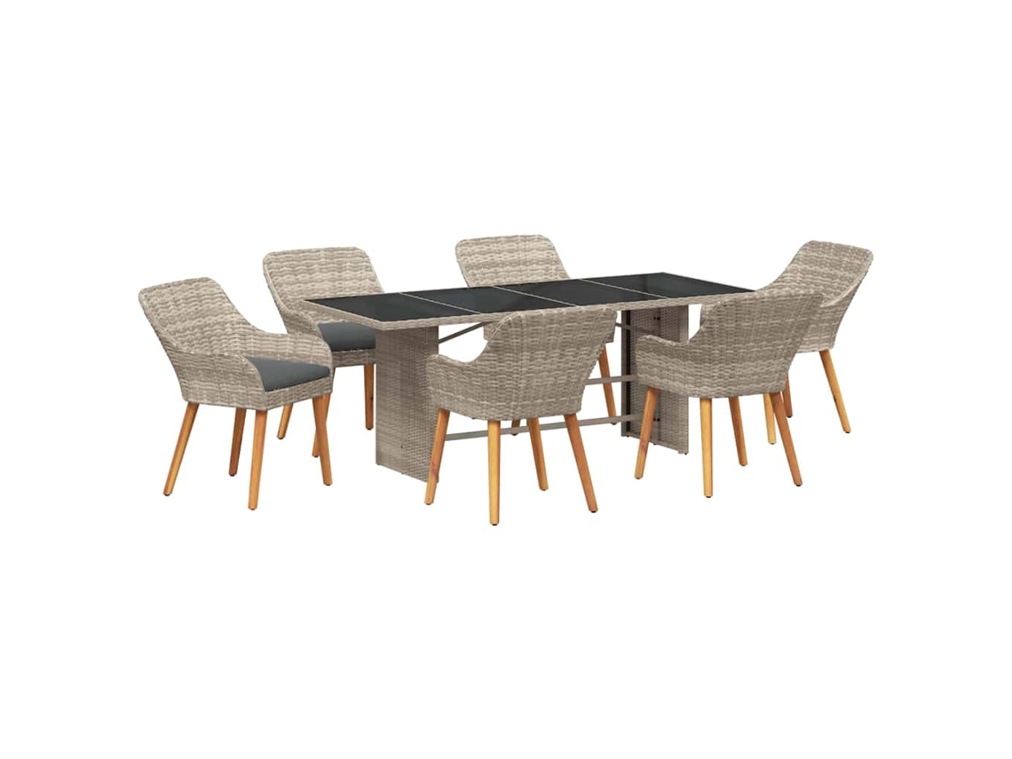 Conjunto 7 Conjunto De Jantar Para Jardim Vidaxl Cinzento-claro Vime Pe (190 X 80 X 74 Cm)