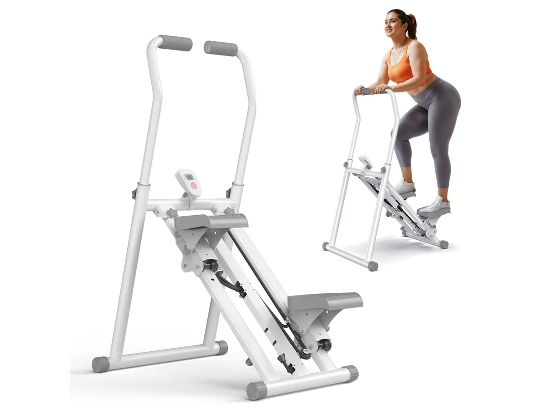 Stepper Vertical Dobrável Merach, 3 Níveis De Resistência, Guidão Ajustável Em Altura E Direção, Display Lcd, Carga Máx. 150 Kg, Branco