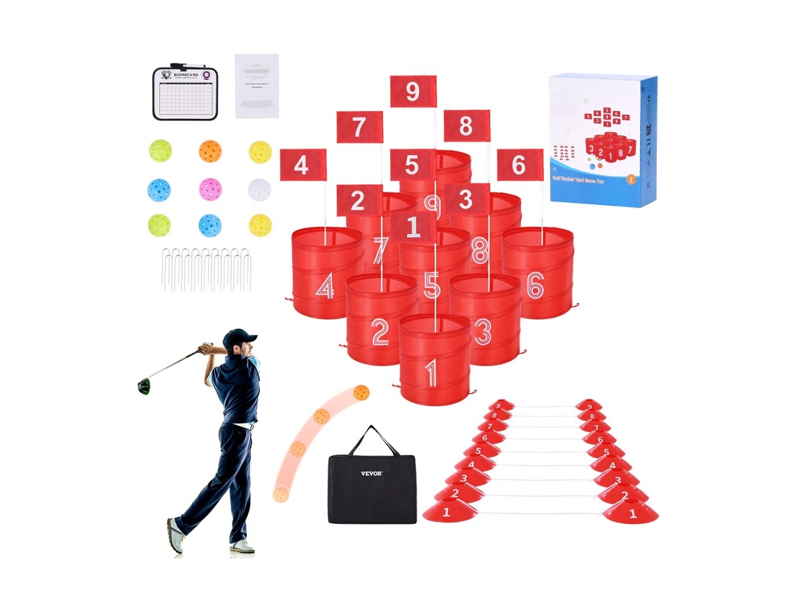 Conjunto De Golfe Portátil Com 9 Buracos, Baldes E Bandeiras Para Jardim E Festas Tekmaquinas