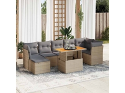 Vidaxl 8 Pcs Conjunto De Sofás P/ Jardim Com Almofadões Vime Pe Bege