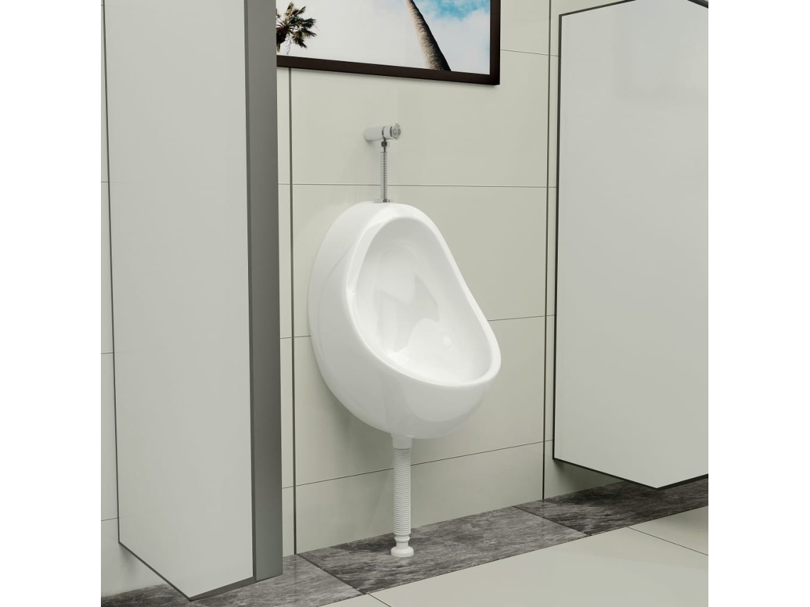 Urinol De Parede Com Vãlvula De Descarga Cerã¢mica Branco DKD HOME DECOR