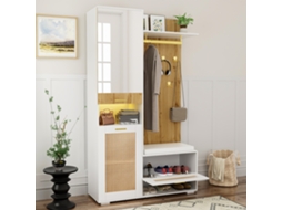 Conjunto de guarda-roupa espelhado Ehstmind com 5 ganchos dourados, sapateira, cabideiro, compartimento superior, banco e iluminação LED de 16 cores
