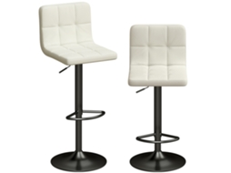 Conjunto De 2 Banquetas De Bar Ajustáveis Com Apoio Para Os Pés. Fabricadas Em Couro Pu E Aço. 39,5 X 44 X 88-110 Cm. Cor Creme.