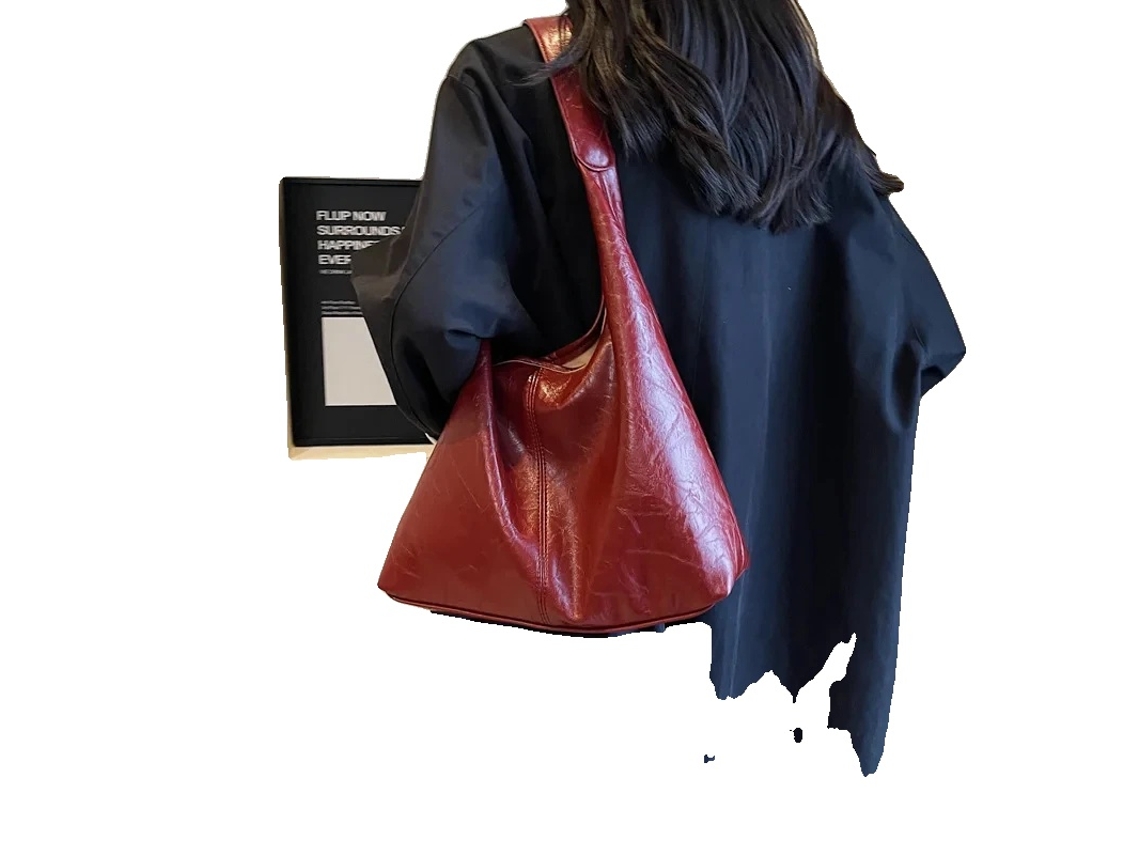 Bolsa De Ombro, Material De Suede Sintético, Design Casual De Tote, Pu-vermelho