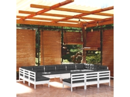 Vidaxl 14 Pcs Conj. Lounge De Jardim C/ Almofadões Pinho Maciço Branco