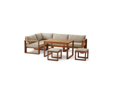 Móveis de jardim em acácia FSC com almofadas + capa protetora para 7 pessoas - BOCARNEA Cinza