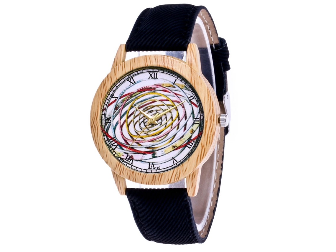 Relógio de casal Zhoulianfa Quartz com pulseira de lona e mostrador redondo (preto)