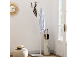 Cabide De Pé Elegante Para Abrigos Com 2 Ganchos Redondos Suspensos E Base Mármore P/ Dormitório Corredor Entrada 35x25x170cm Branco