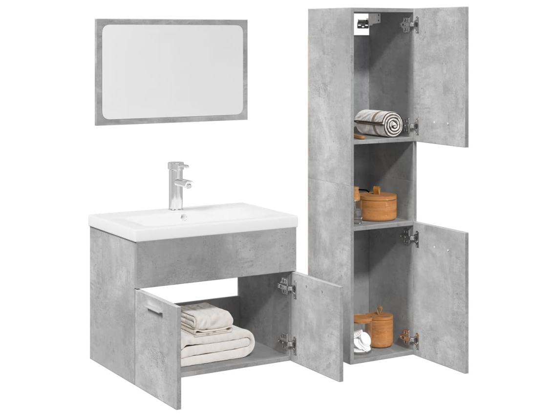Vidaxl 4 Pcs Conj. Móveis Casa Banho Derivados Madeira Cinza Cimento