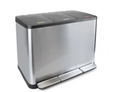 Inox caixote do lixo para reciclagem exterior com compartimentos Recycle EMUCA abertura da tampa accionada por pedal 3x15 litros Aço inox