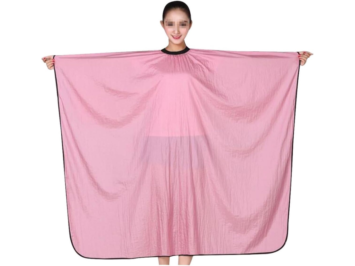 Capa de nylon rosa impermeável para corte e cuidados com os cabelos.