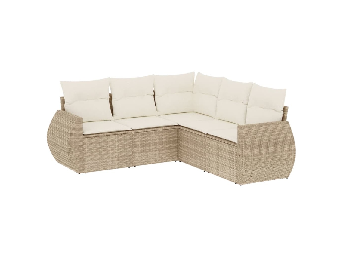 Conjunto de 5 Sofás para Jardim com Almofadões Vime Pe Bege MAISON EXCLUSIVE (5 pcs)