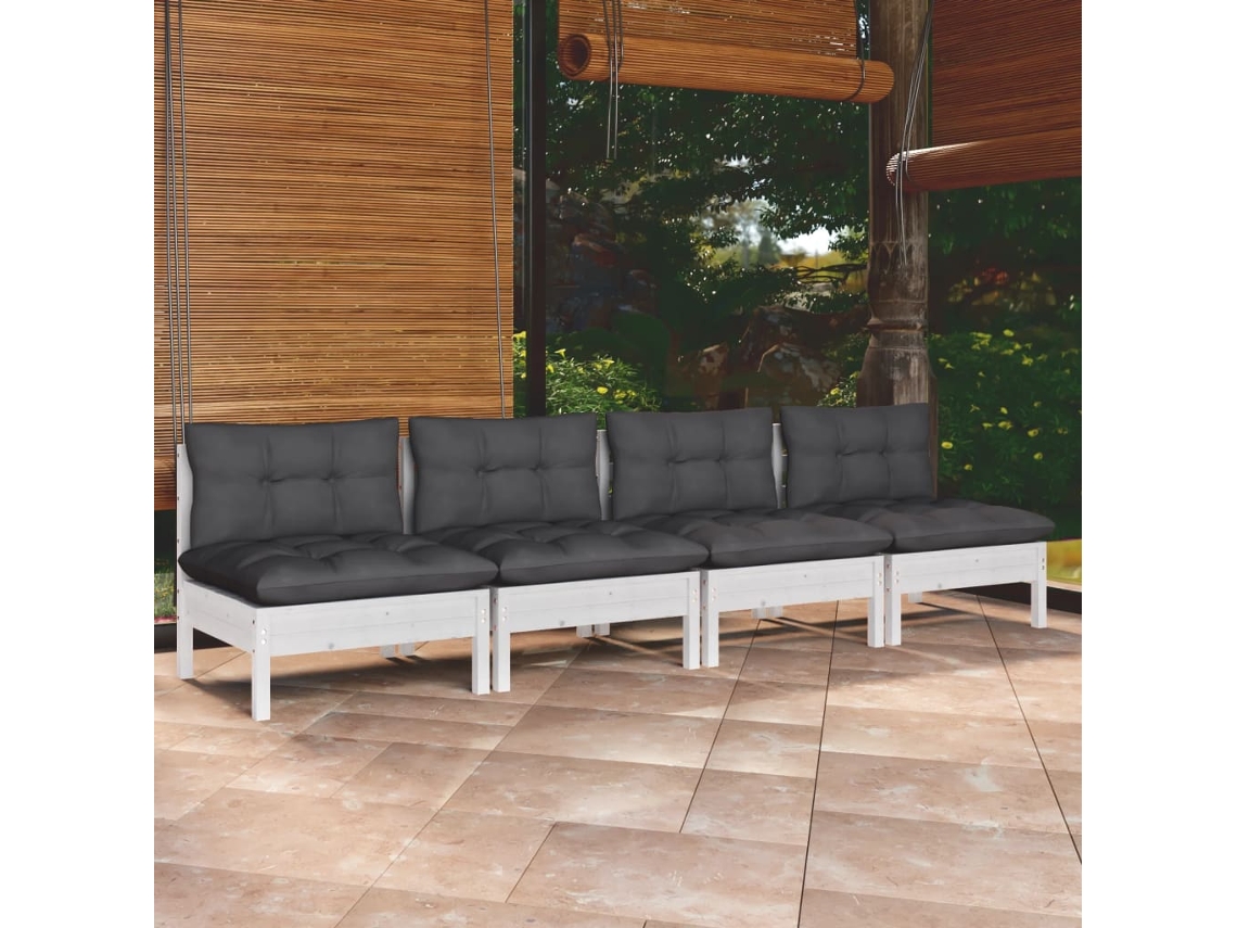 Vidaxl Sofá De Jardim 4 Lugares Com Almofadões Antracite Pinho Maciço