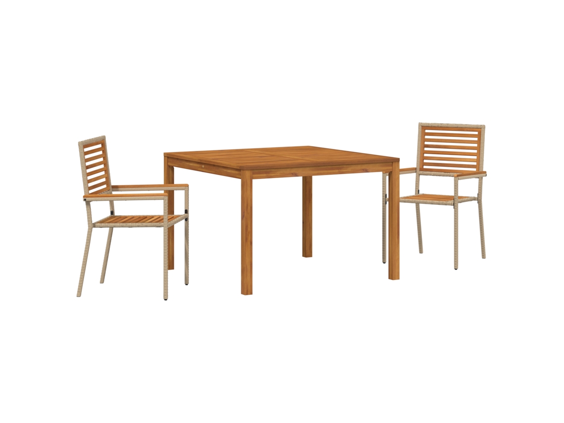 Conjunto 3 Conjunto De Jantar Para Jardim Vidaxl Bege Madeira De Acácia Maciça (110 X 110 X 75 Cm)