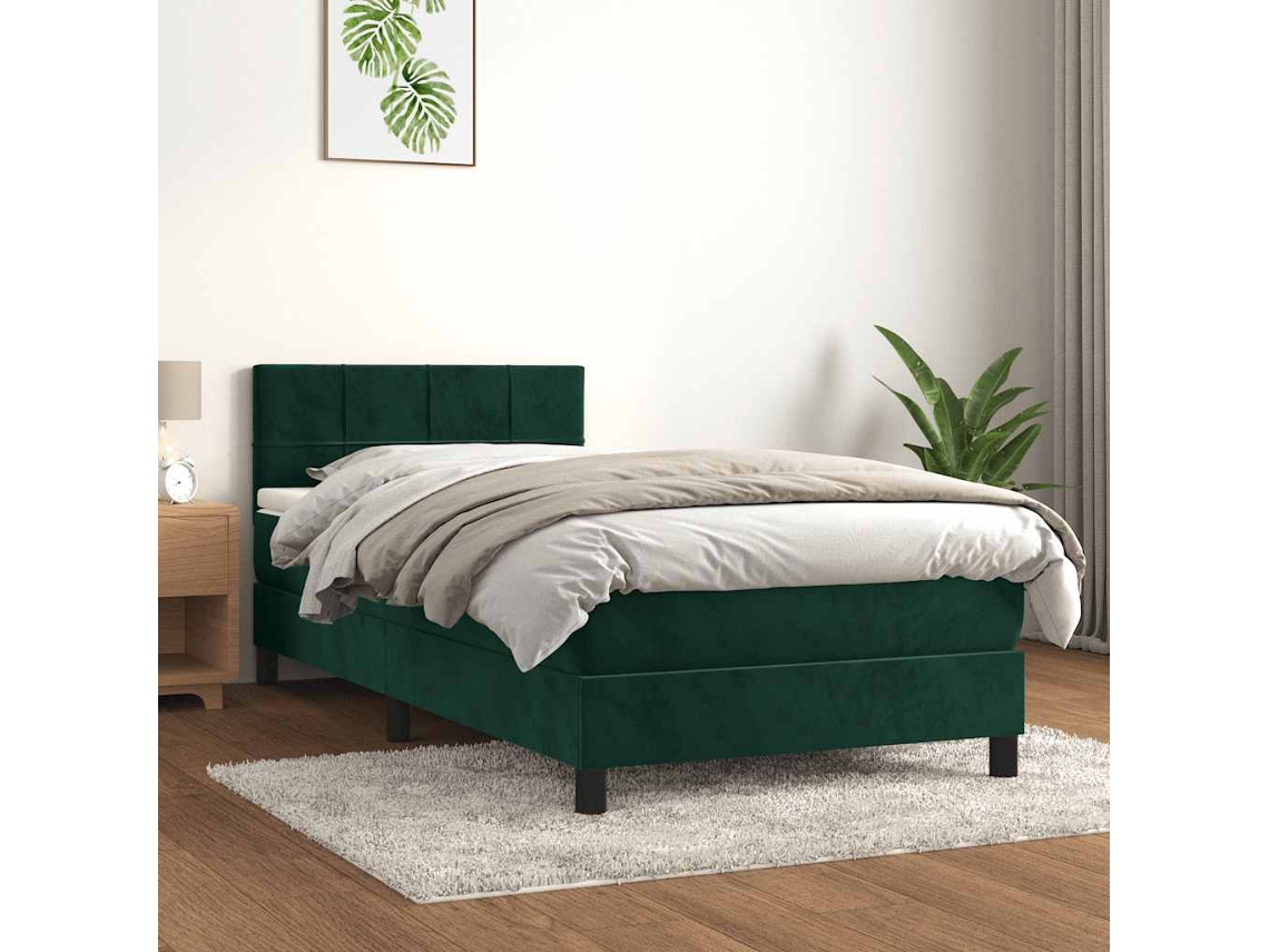 Vidaxl Cama Com Molas/colchão 90x190 Cm Veludo Verde-escuro