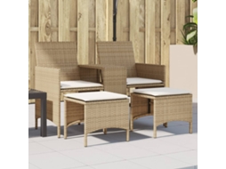 Vidaxl Sofá De Jardim De 2 Lugares Com Mesa E Bancos Vime Pe Bege