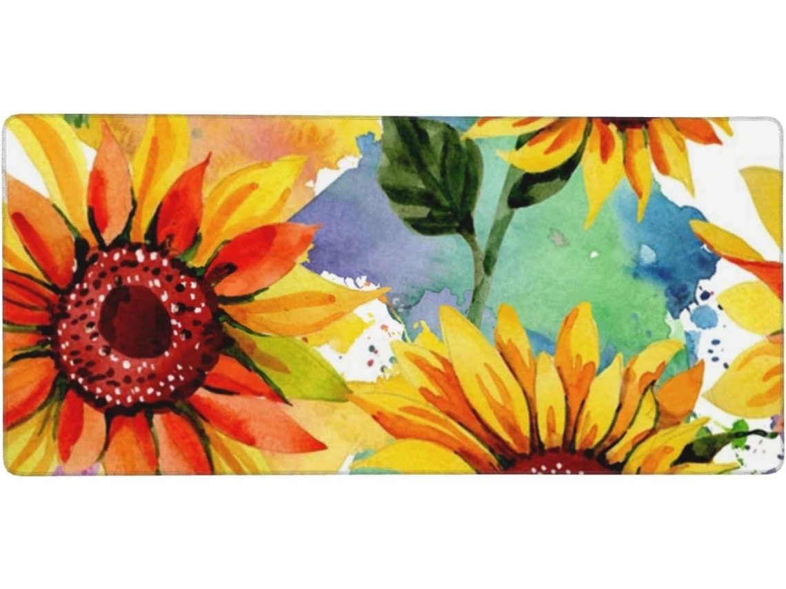 Mousepad Grande para Computador com Estampa de Girassol Colorido, Base Borracha Antiderrapante, 40 X 90 Cm