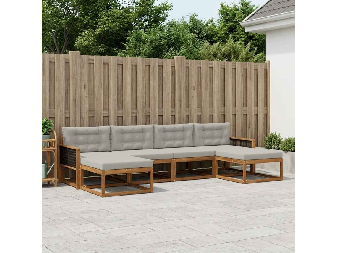 Vidaxl Conjunto De Sofás Para Exterior 6 Pcs Natural E Cinzento-claro