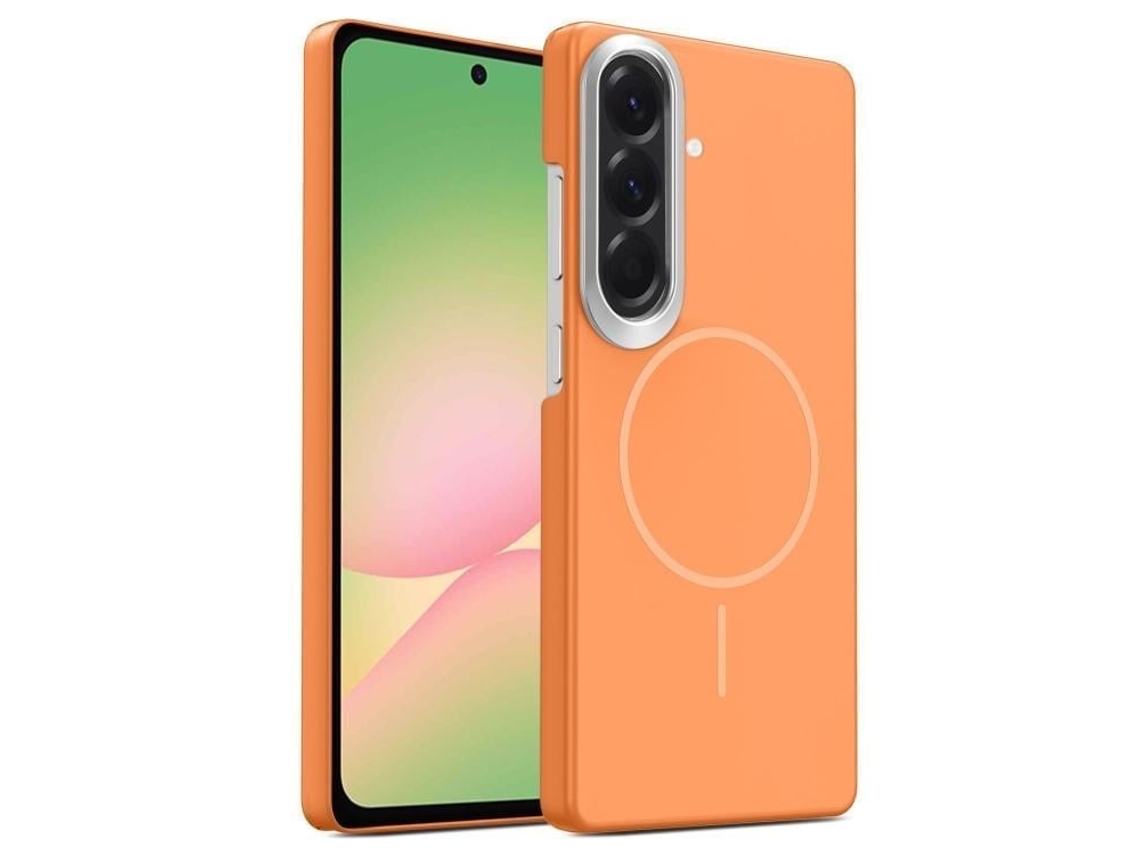Capa Para Samsung Galaxy A56 5g Fina Circular Magsafe À Prova De Choque Dourada Em Policarbonato Laranja