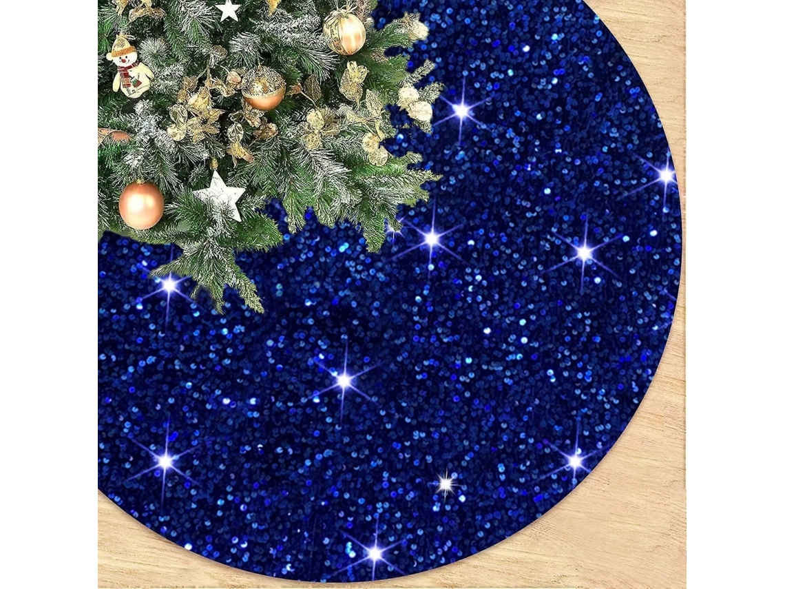Saia De Árvore De Natal De 36 Polegadas Com Brilho Azul, Tecido Glitter, Para Árvores Artificiais, Decoração De Natal E Halloween