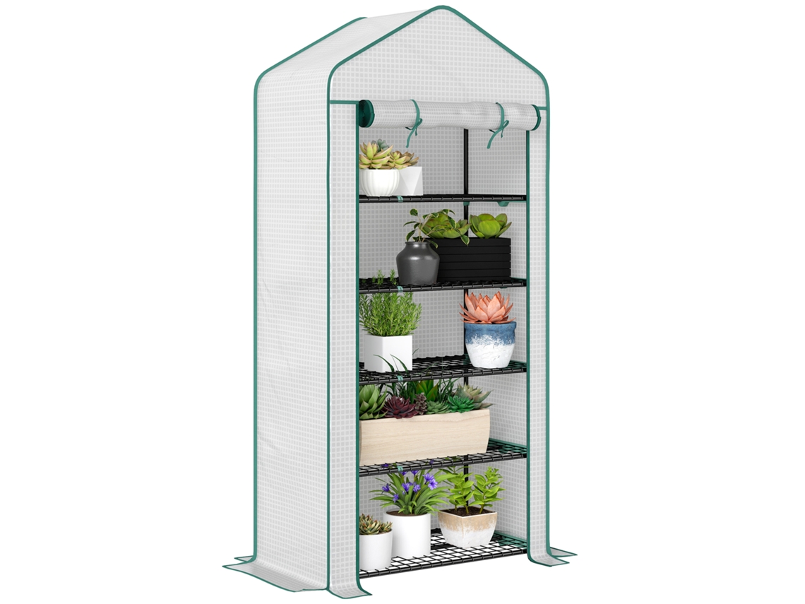 Estufa Resistente 5 Níveis com Porta com Zíper Anti uv,design Ampliado e Prateleiras 90x49x193cm Branco BTFORUS