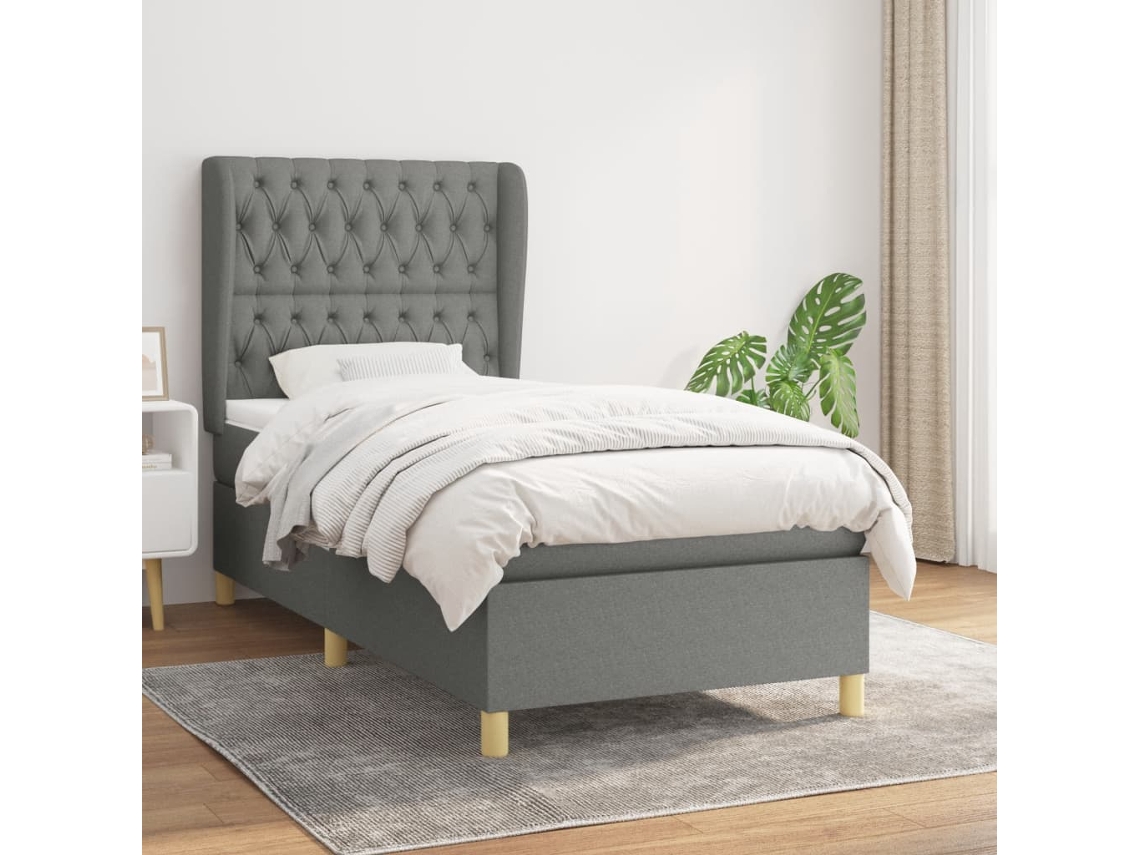 Vidaxl Cama com Molas/colchão 100x200 Cm Tecido Cinza escuro