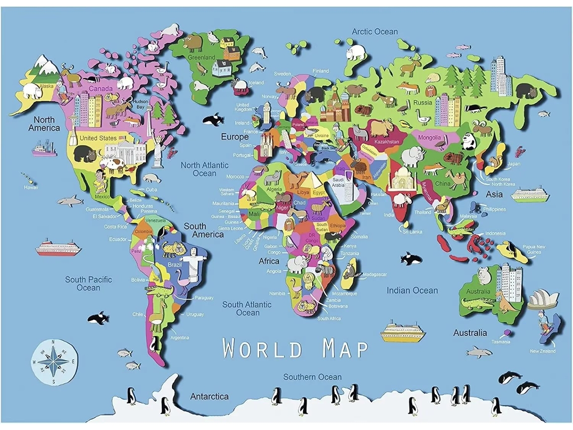 Quebra Cabeças De 1000/500/300/120 Peças Com Mapa Múndi E Suas Características Para Adultos, Jogos De Decoração Para Casa, Quebra Aquaforge