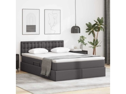 Vidaxl Cama com Arrumação e Led Cinzeto 140 X 200 Cm Couro Sintético