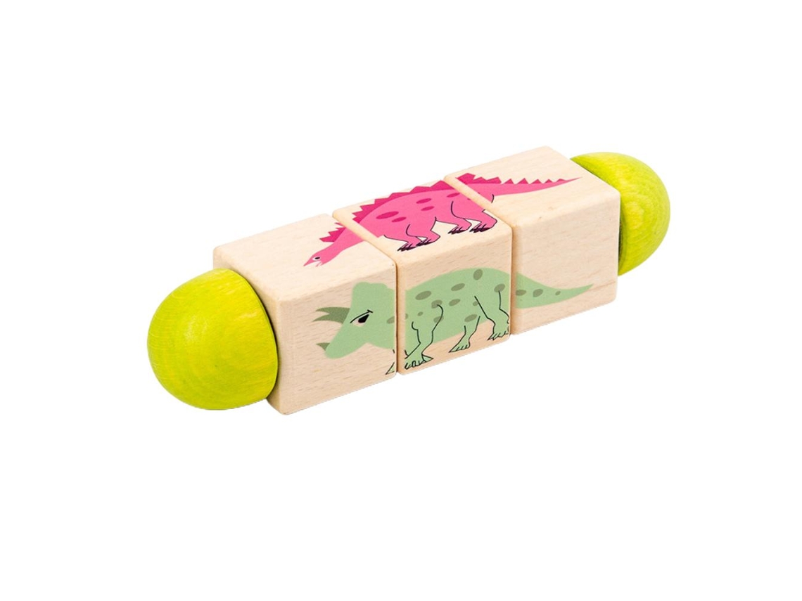 Quebra-cabeça giratório de madeira com blocos de animais - Brinquedo educativo para crianças em idade pré-escolar.