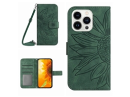 Capa De Couro Com Estampa De Girassol E Alça De Ombro Para Iphone 16 Pro