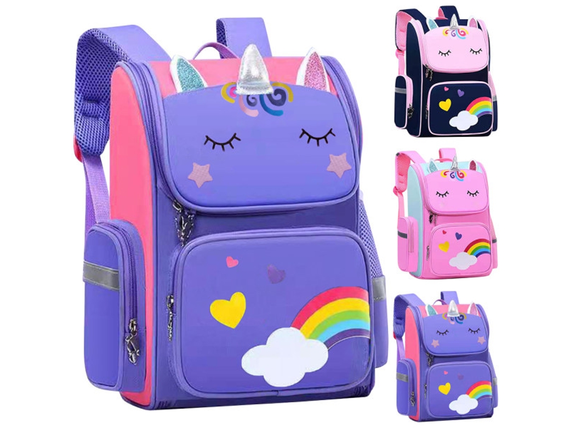 Mochila Escolar Infantil Desenho Animado Unicórnio 3d Mochila Impermeável Roxa Grande Roxa Slowmoose