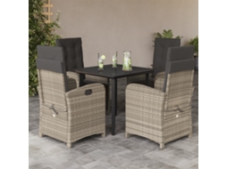 Vidaxl 5 Pcs Conjunto De Jantar P/ Jardim C/ Almofadões Cinzento Claro