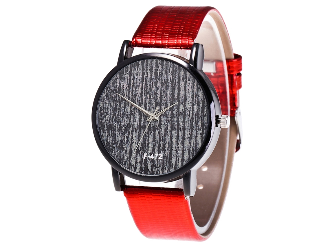 Relógio de quartzo com pulseira de couro PU, mostrador redondo moderno para casais, vermelho