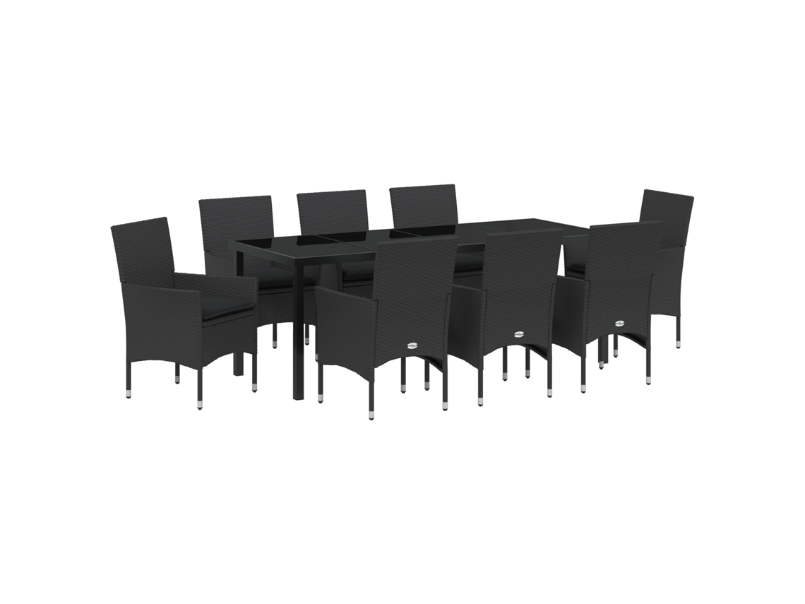 Conjunto 9 Conjunto De Jantar Para Jardim Vidaxl Preto Vime Pe (200 X 80 X 73 Cm)