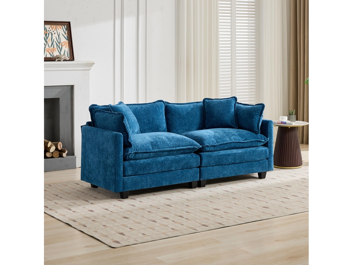 Sofácloudloveseatazul,modular,chenille,s/braços. Ge