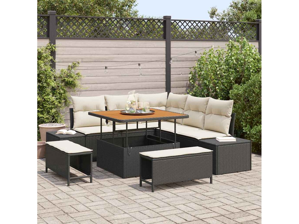 Vidaxl Conjunto De Sofá De Jardim 8 Unid. Preto Rattan Sintético
