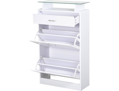 HOMCOM Organizador de sapatos com 3 gavetas Prateleira de vidro Carga 50 kg 60x24x105,5 Branco