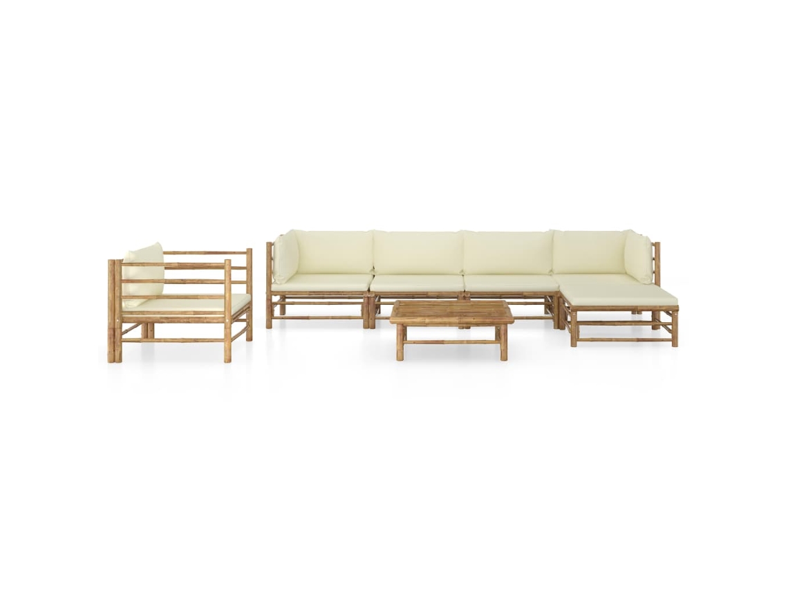 Maison Exclusive - 7 Pcs Conj. Lounge P/ Jardim Em Bambu C/ Almofadões Branco Nata