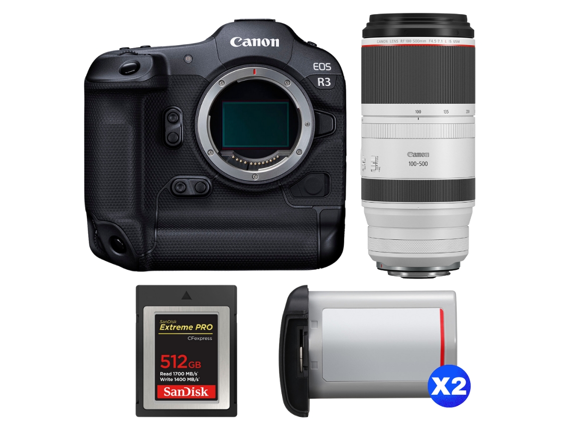 Eos R3 + Rf 100 500mm F/4.5 7.1 L Is Usm + 1 Sandisk 512gb Extreme Pro Cfexpress Type B + 2 Canon Lp e19 + Ebook Pricedirect CANON
