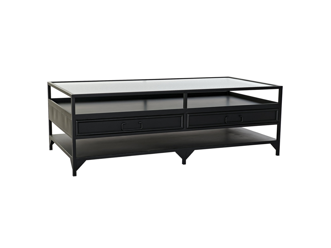 Mesa de Centro de Metal com Vidro Preto, 120x60x40cm ALEXANDRA HOUSE LIVING