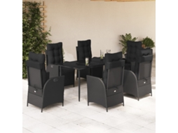 Conjunto 7 Peças Jantar P/ Jardim C/ Almofadões Vime Pe Preto Dkd Home Decor